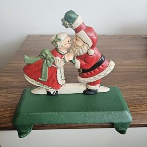 Vtg Cast Iron double Hook Stocking holder Midwest Importers Santa & Mrs Claus